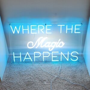 Blue Neon Wall Sign - 'Where the Magic Happens'